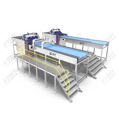 Descarregador automático de carregadores de cestas para sistemas de esterilização de retortes